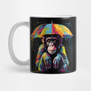 Chimpanzee Rainy Day With Umbrella Mug